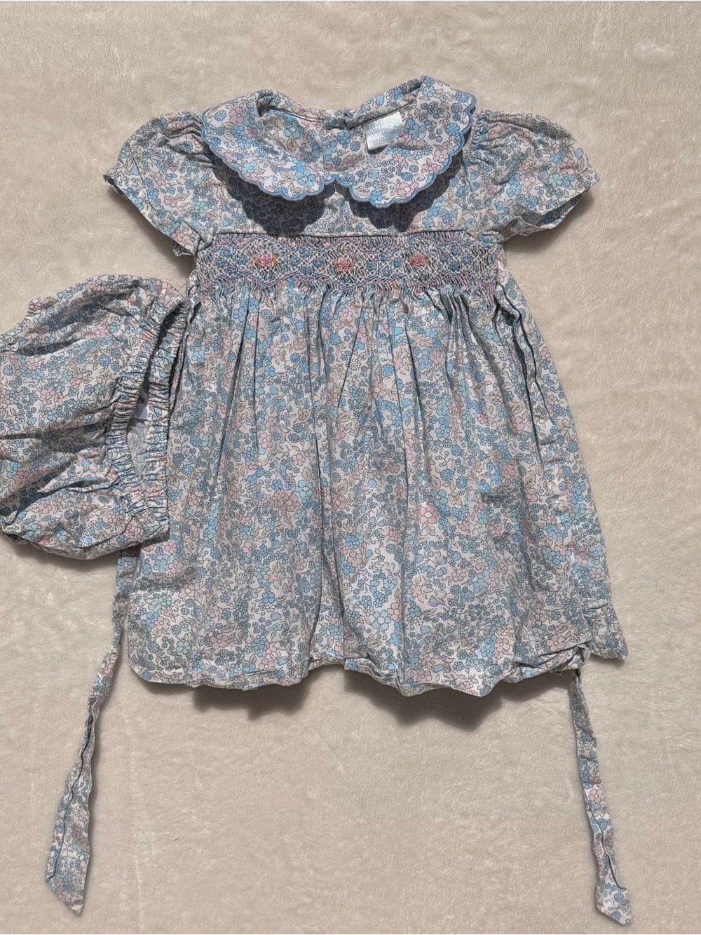 Edgehill Collection Girls Floral Dress 6M Short Sleeve Smocked Ruffle Baby